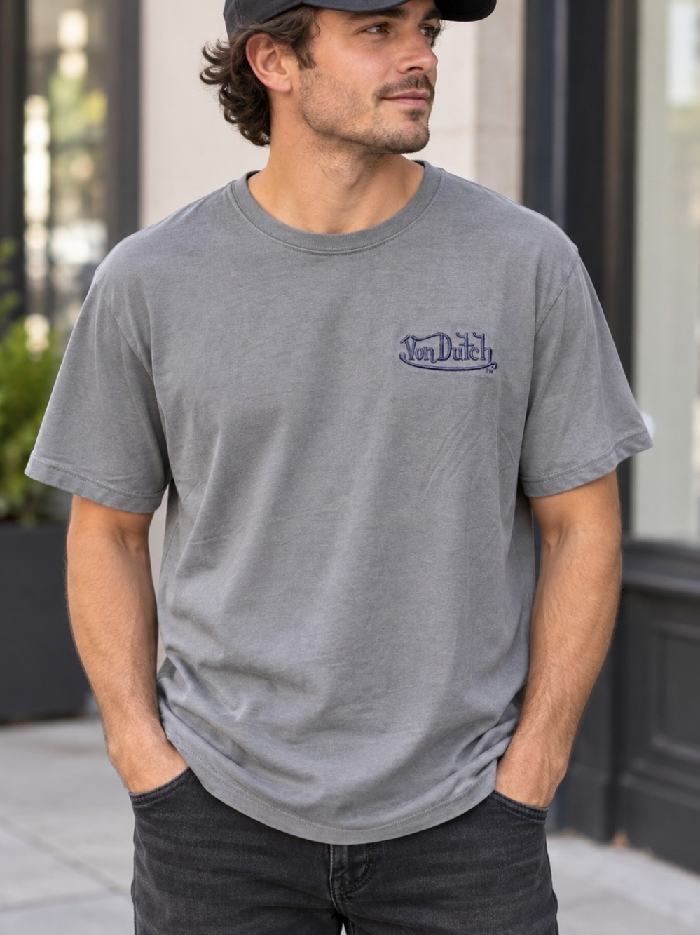 Von Dutch Men’s XL Gray Embroidered Logo Graphic T-Shirt Streetwear Y2K NWT